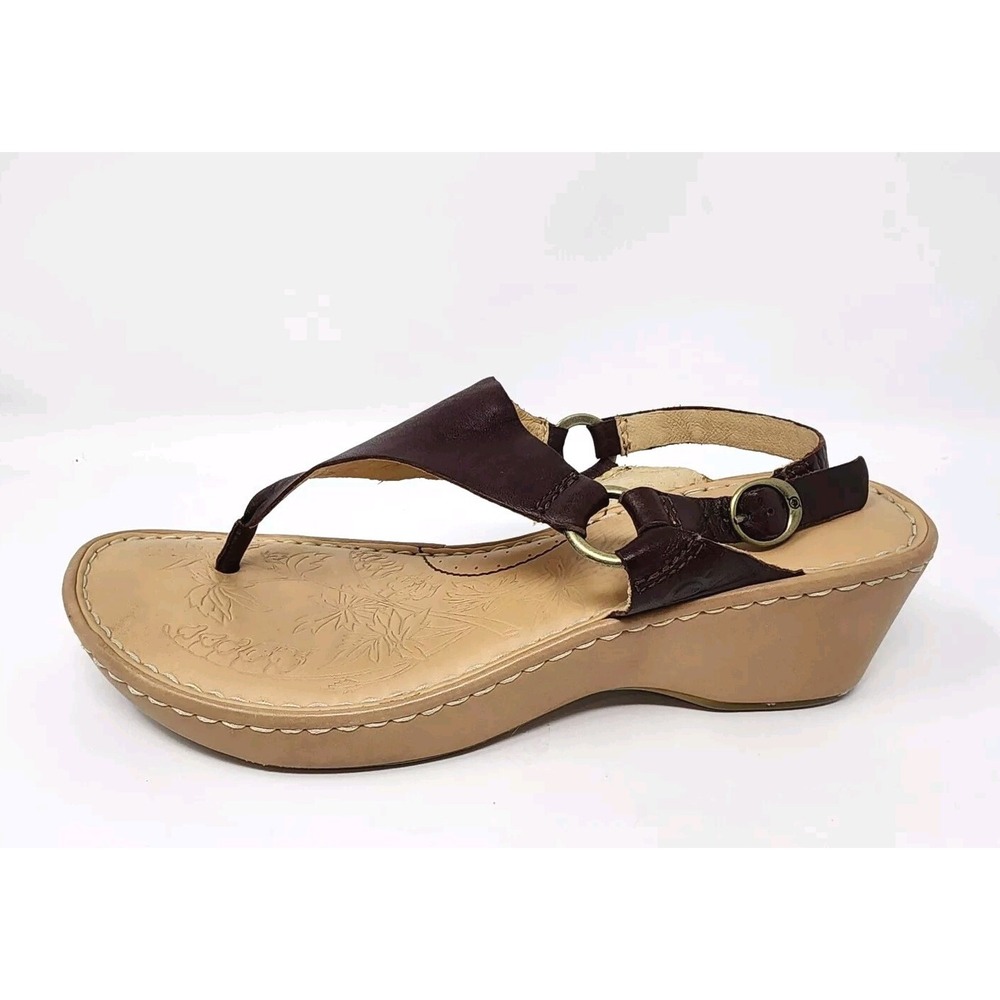 Born Wedge Sandal Womens 8M Brown Thong Leather Ankle Strap